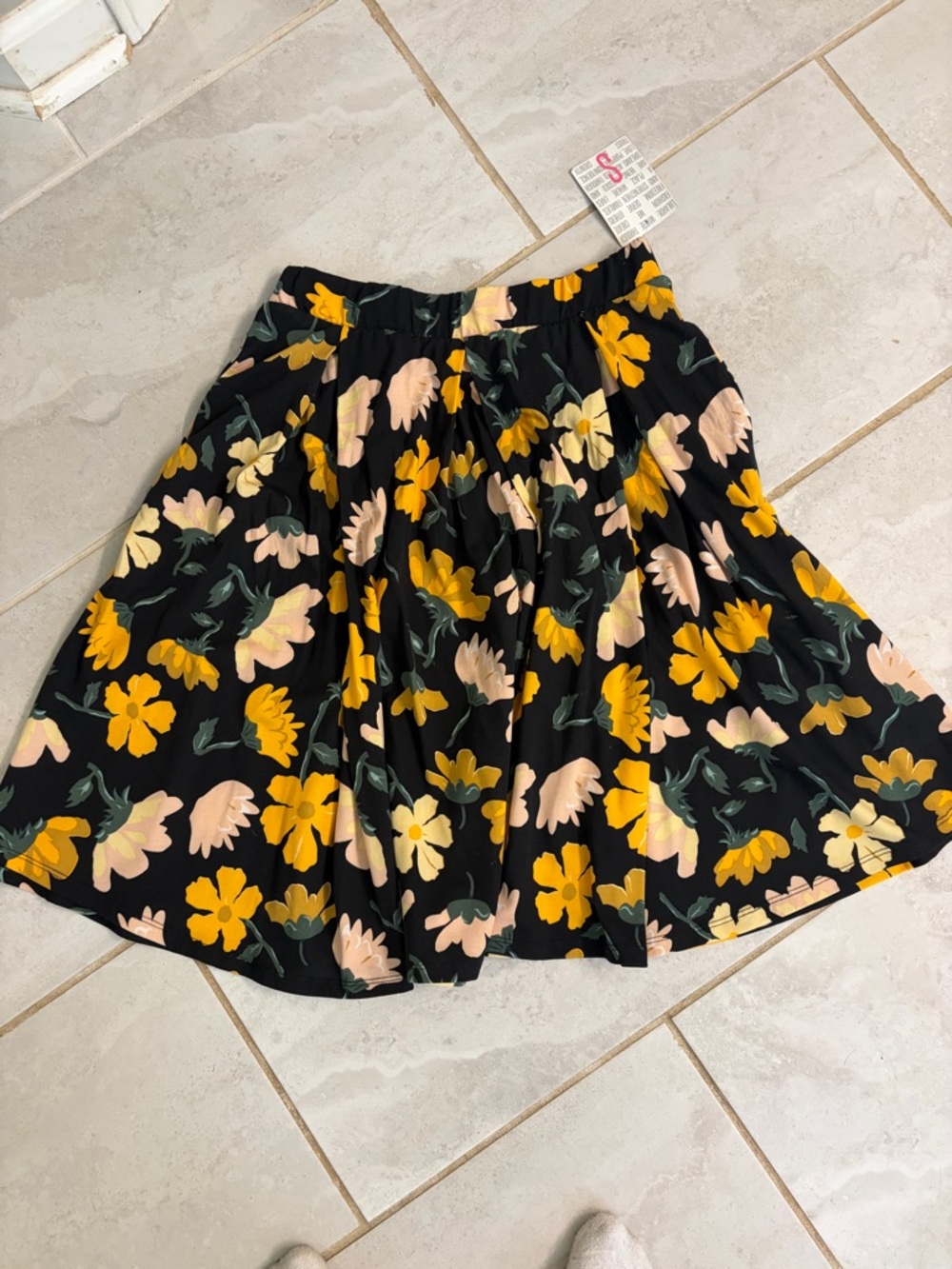 LuLaRoe Black Circle Skirt with Yellow & Blush Floral Print